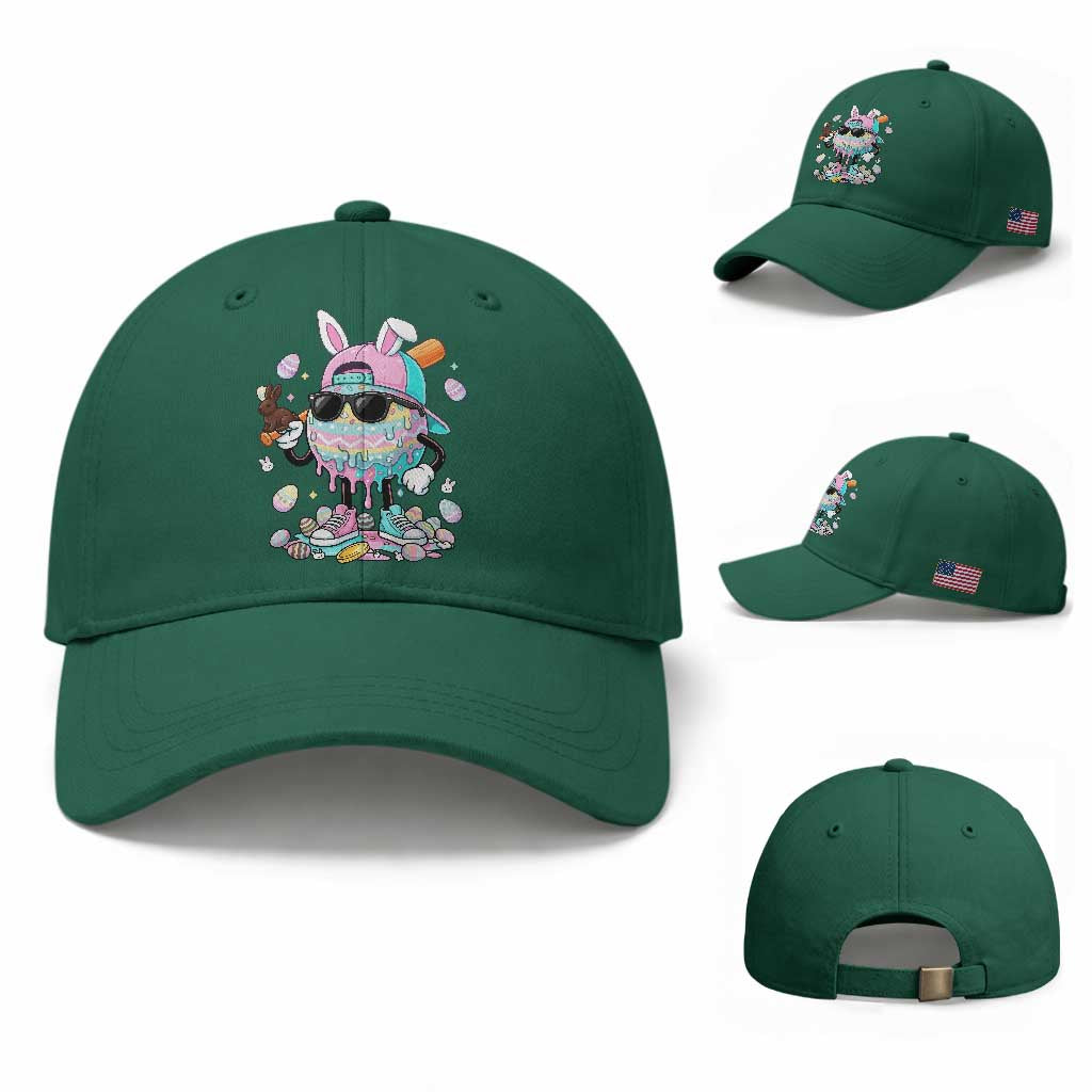 Funny Baseball Easter Baseball Cap Drip Ice Cream Bunny Easter