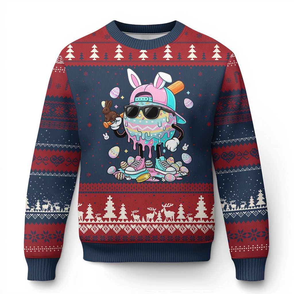 Funny Baseball Easter Ugly Christmas Sweater Drip Ice Cream Bunny Easter