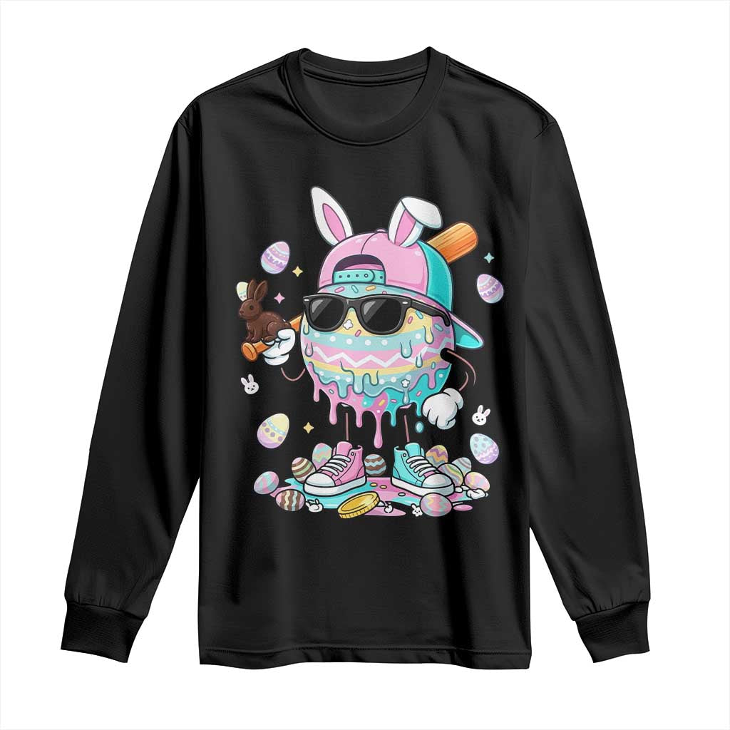 Funny Baseball Easter Long Sleeve Shirt Drip Ice Cream Bunny Easter