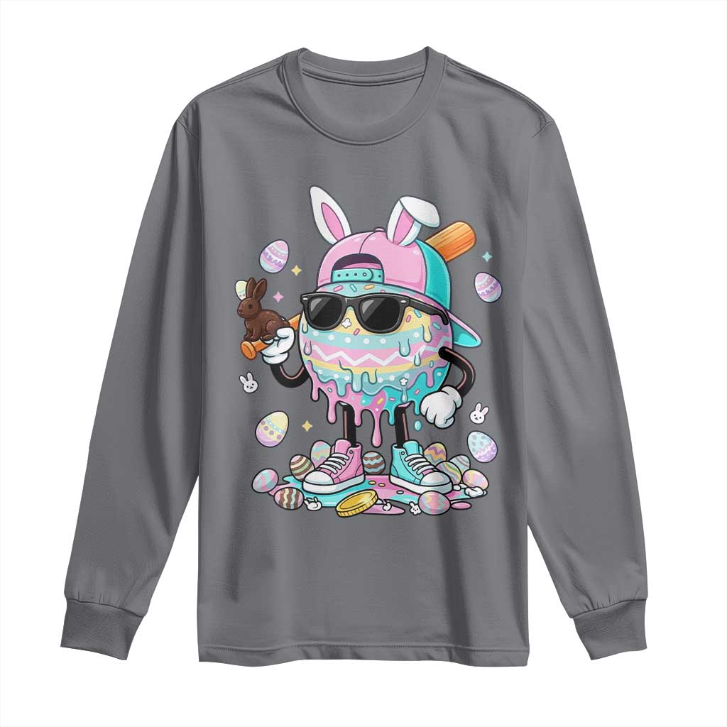 Funny Baseball Easter Long Sleeve Shirt Drip Ice Cream Bunny Easter