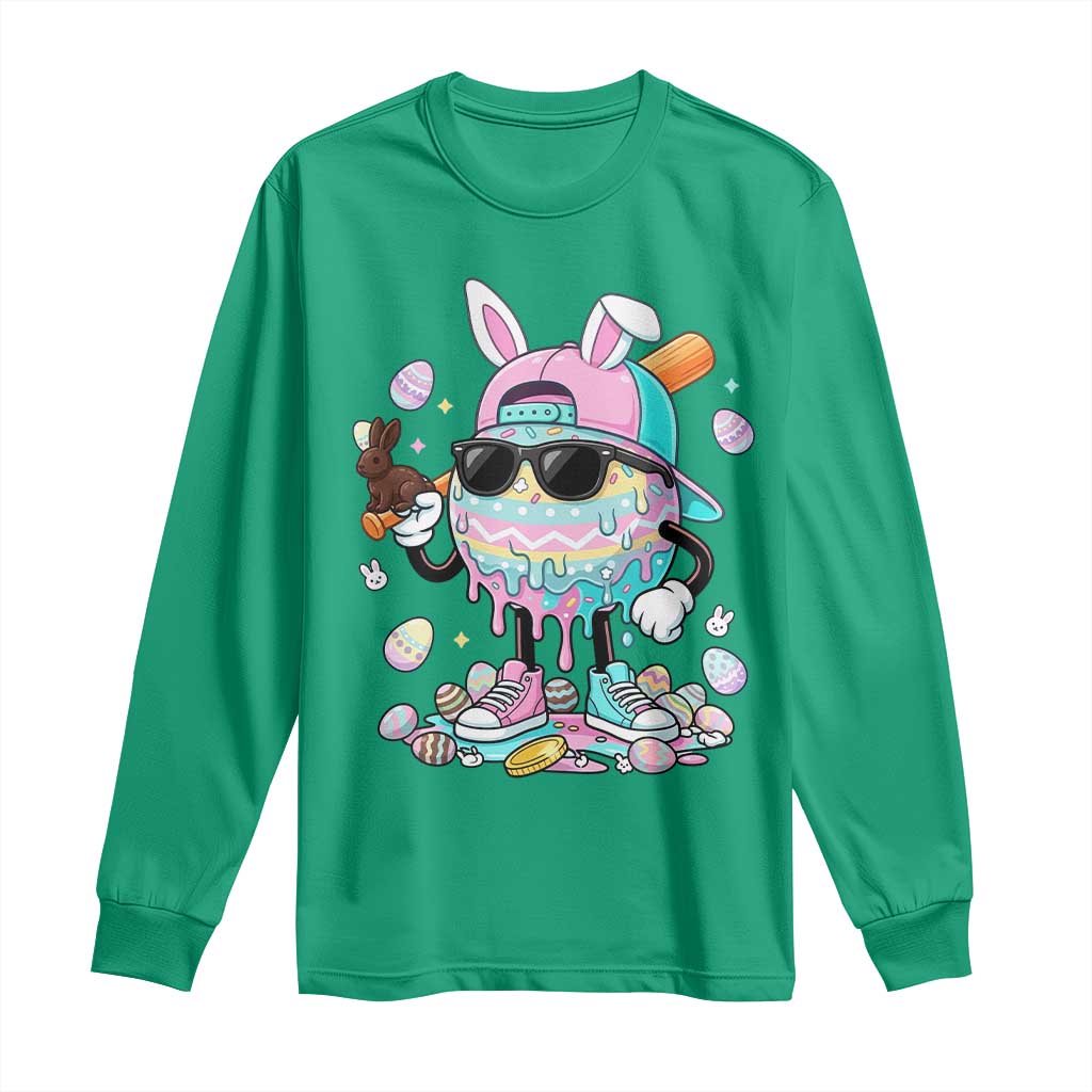 Funny Baseball Easter Long Sleeve Shirt Drip Ice Cream Bunny Easter