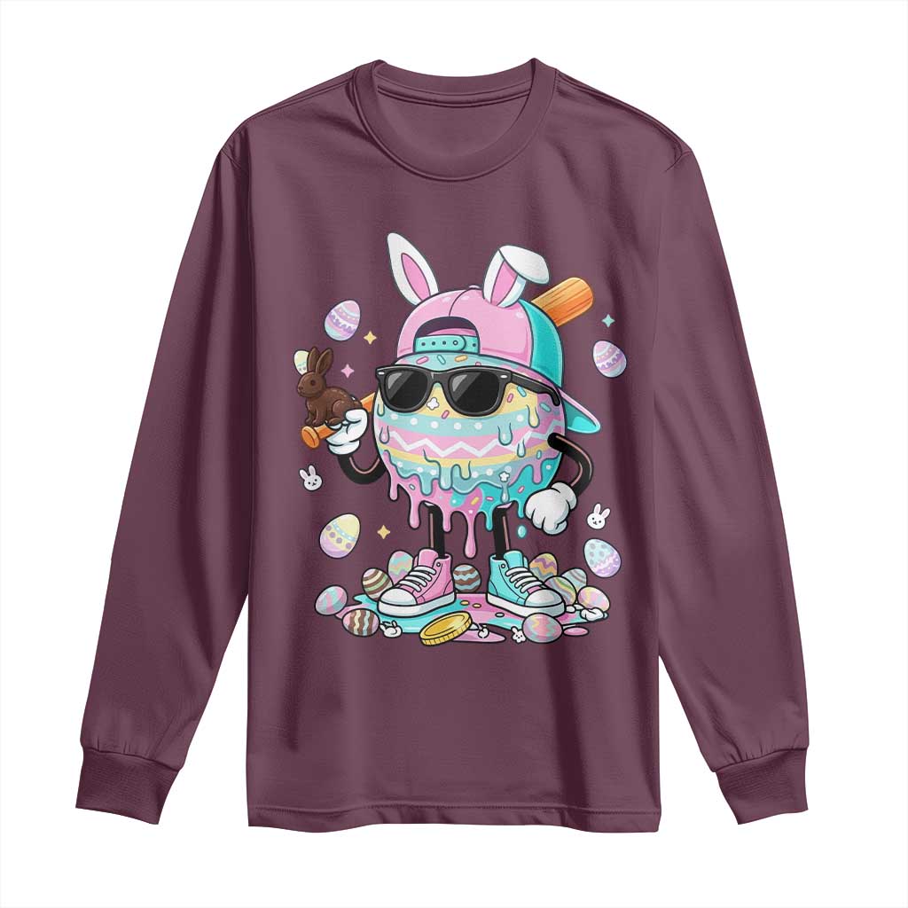 Funny Baseball Easter Long Sleeve Shirt Drip Ice Cream Bunny Easter