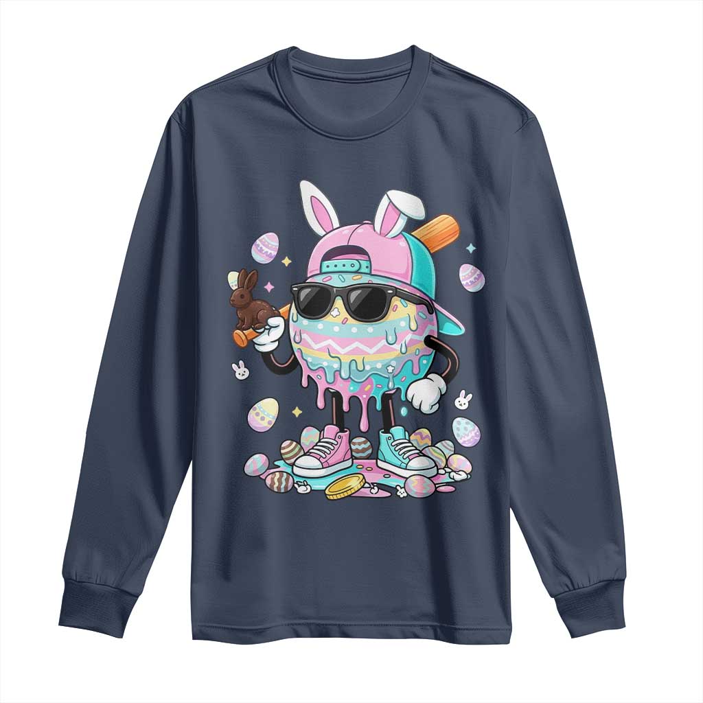 Funny Baseball Easter Long Sleeve Shirt Drip Ice Cream Bunny Easter