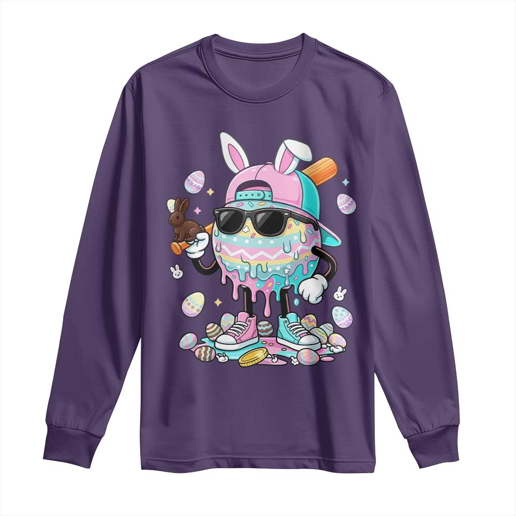 Funny Baseball Easter Long Sleeve Shirt Drip Ice Cream Bunny Easter