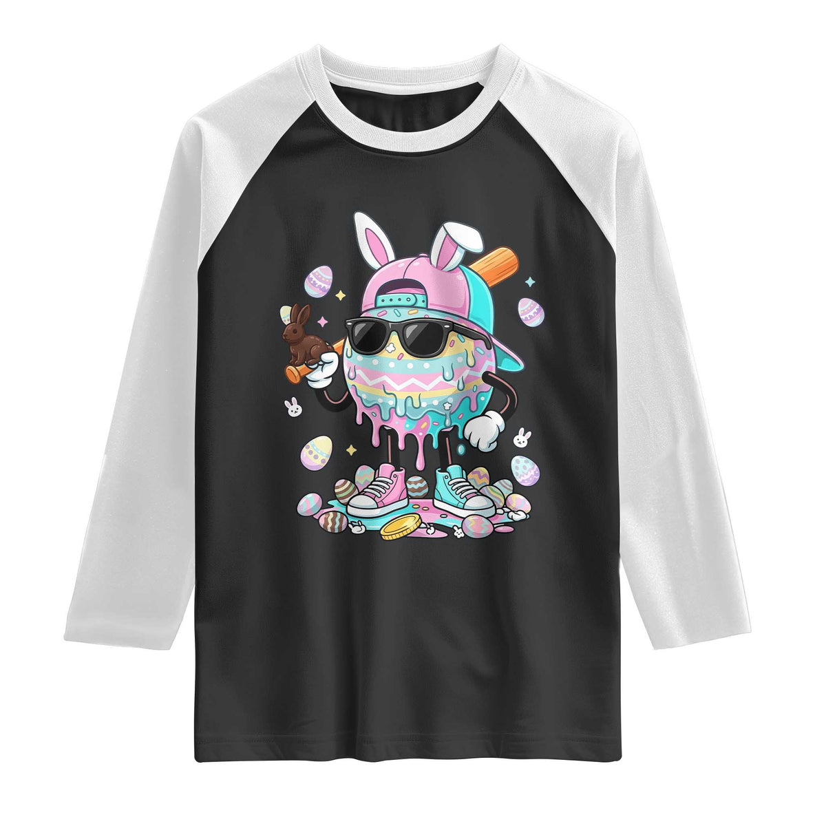 Funny Baseball Easter Raglan Shirt Drip Ice Cream Bunny Easter