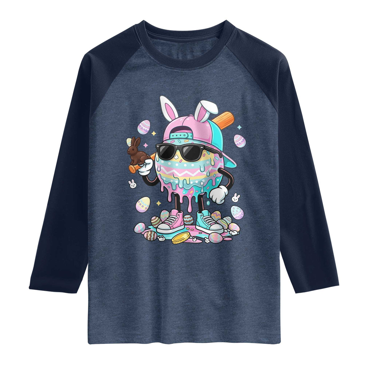 Funny Baseball Easter Raglan Shirt Drip Ice Cream Bunny Easter