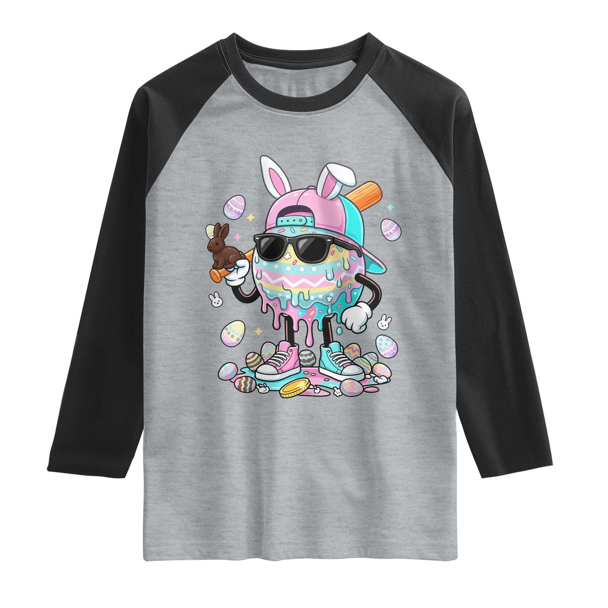 Funny Baseball Easter Raglan Shirt Drip Ice Cream Bunny Easter