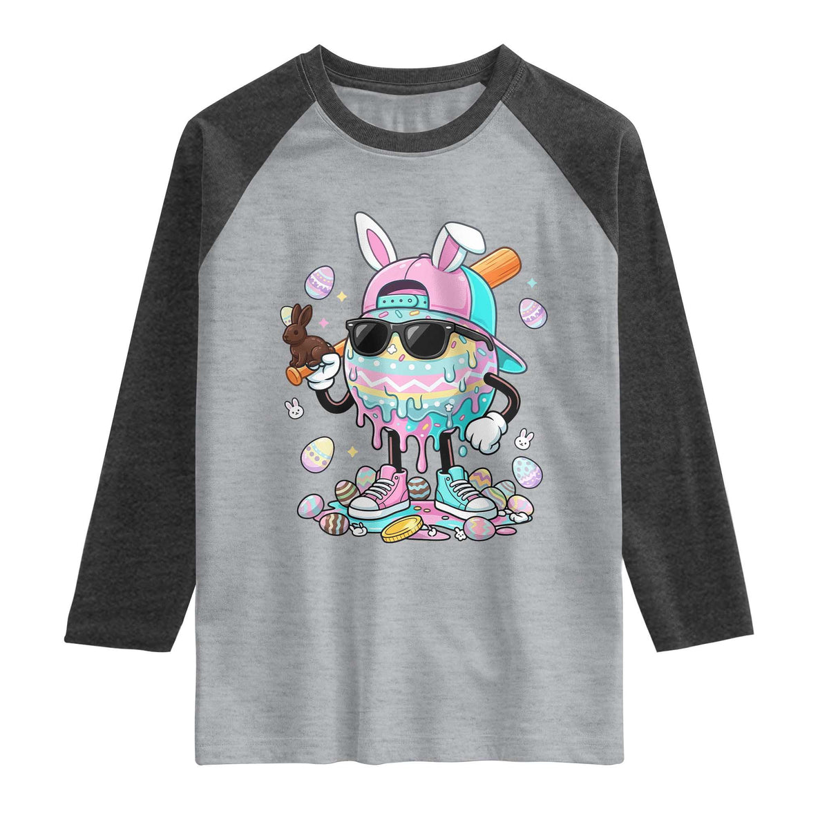 Funny Baseball Easter Raglan Shirt Drip Ice Cream Bunny Easter