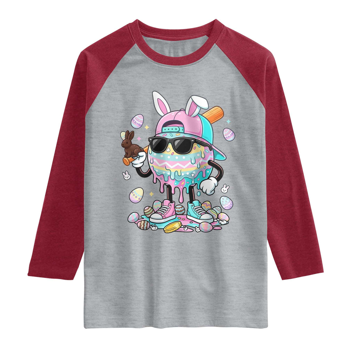 Funny Baseball Easter Raglan Shirt Drip Ice Cream Bunny Easter
