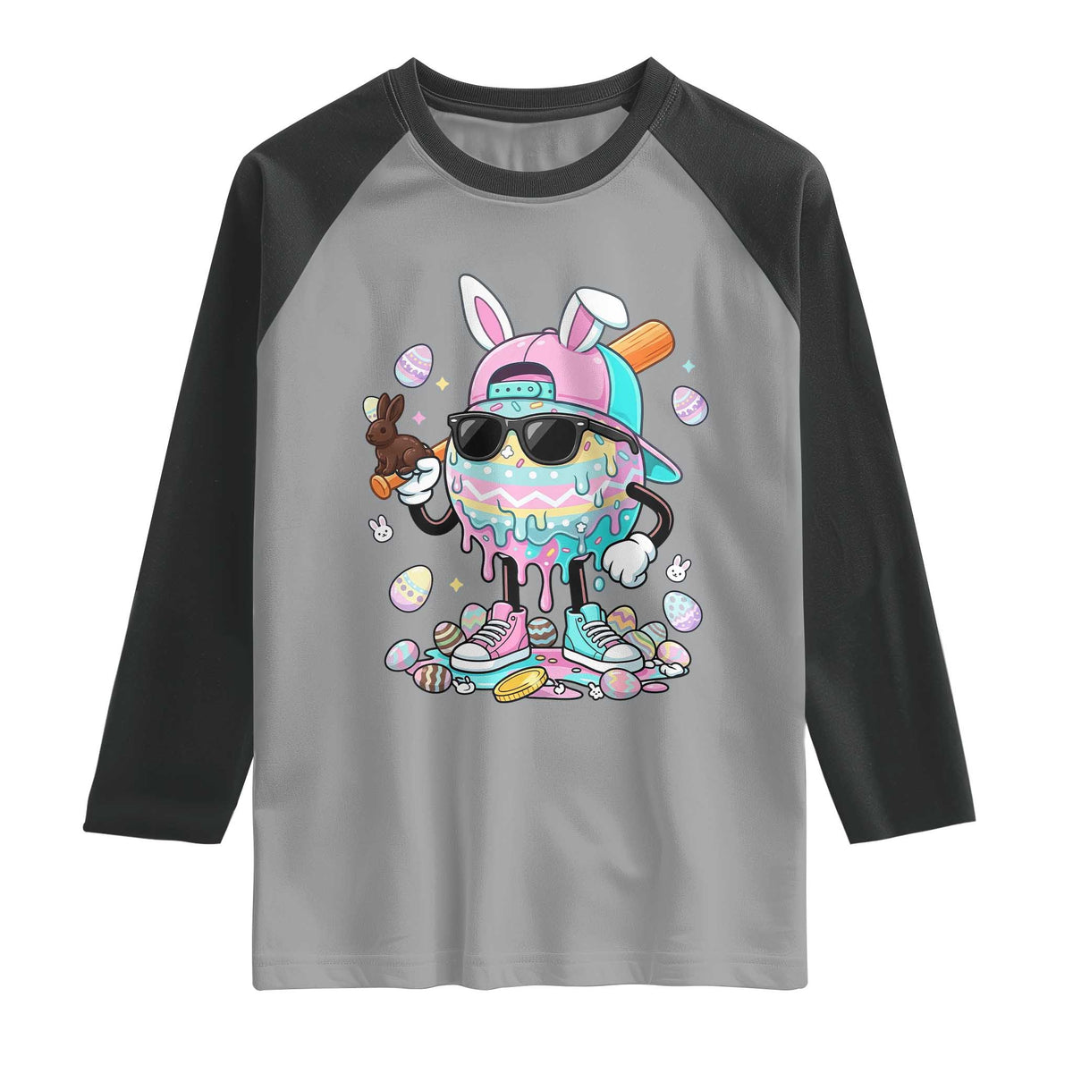 Funny Baseball Easter Raglan Shirt Drip Ice Cream Bunny Easter