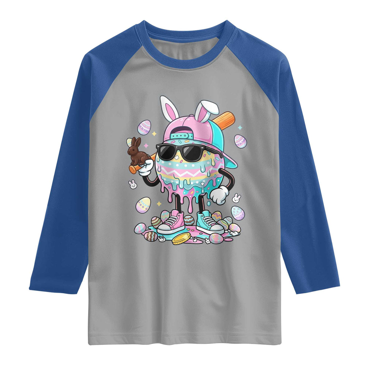 Funny Baseball Easter Raglan Shirt Drip Ice Cream Bunny Easter