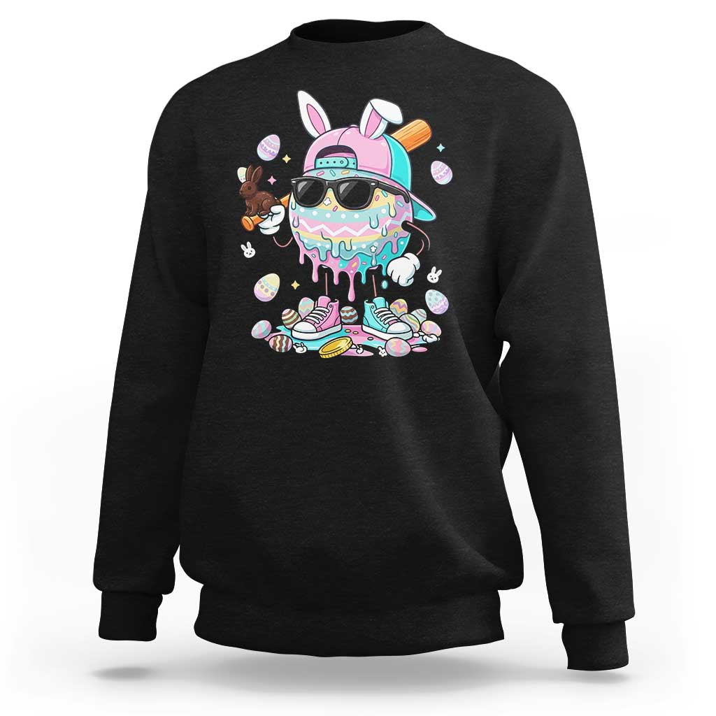 Funny Baseball Easter Sweatshirt Drip Ice Cream Bunny Easter