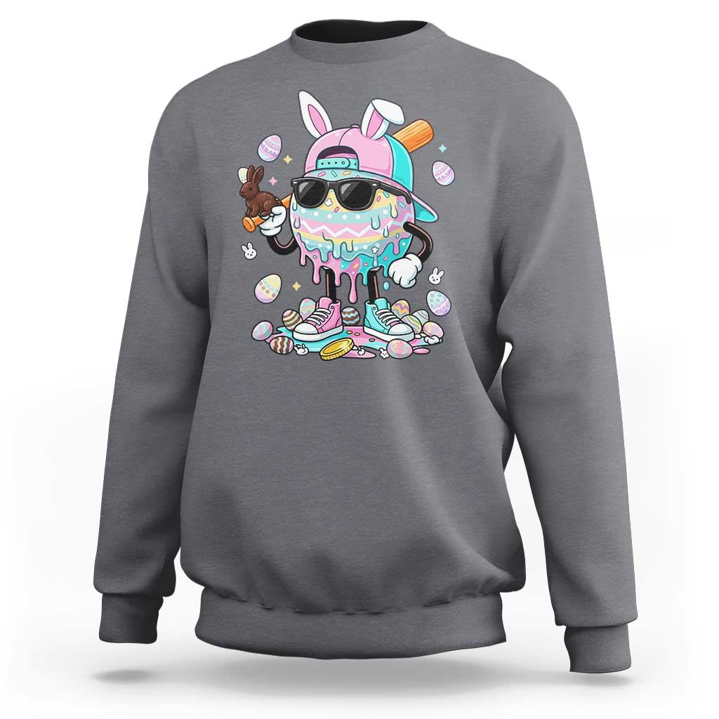 Funny Baseball Easter Sweatshirt Drip Ice Cream Bunny Easter