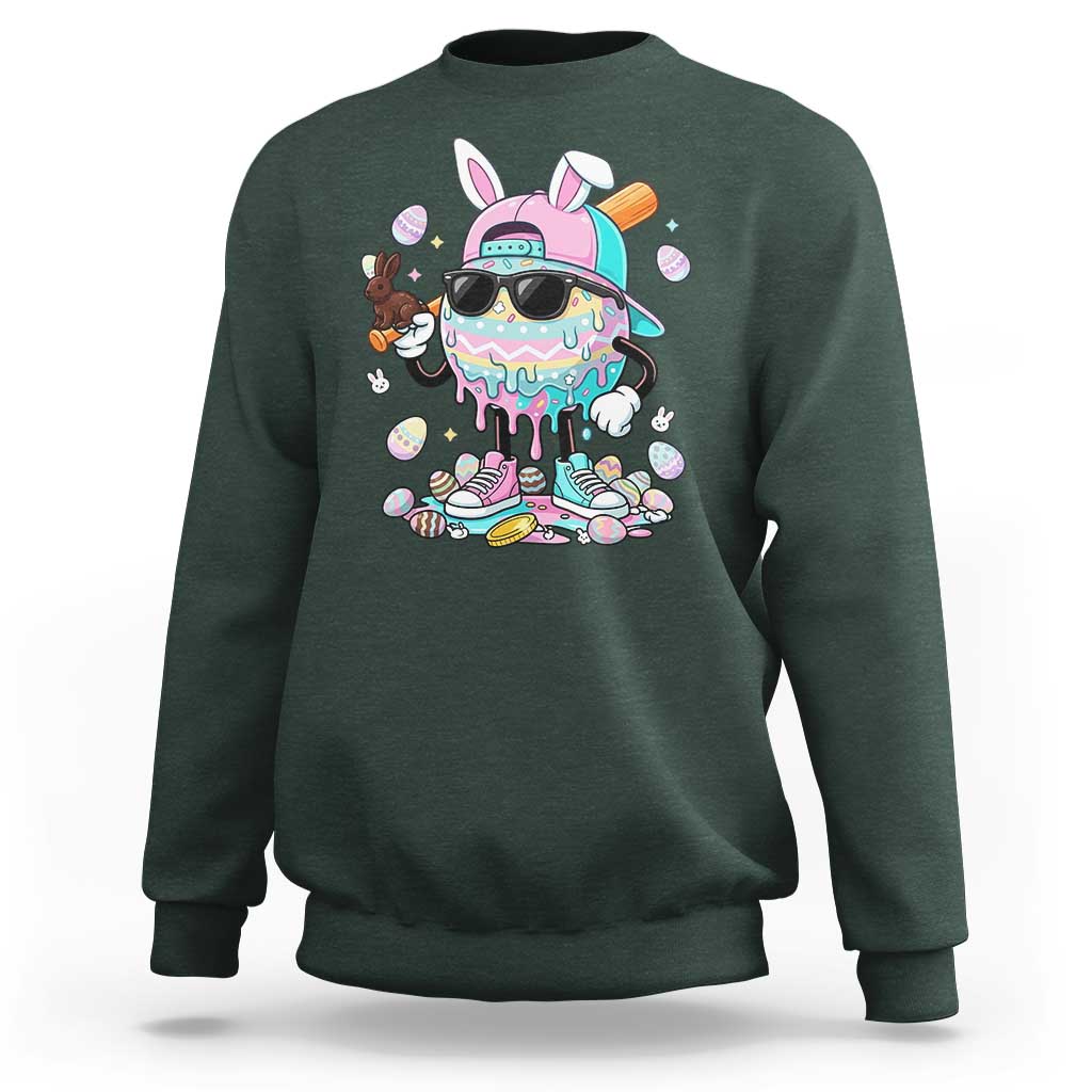 Funny Baseball Easter Sweatshirt Drip Ice Cream Bunny Easter