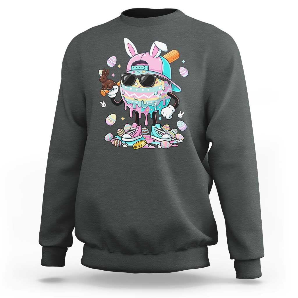 Funny Baseball Easter Sweatshirt Drip Ice Cream Bunny Easter