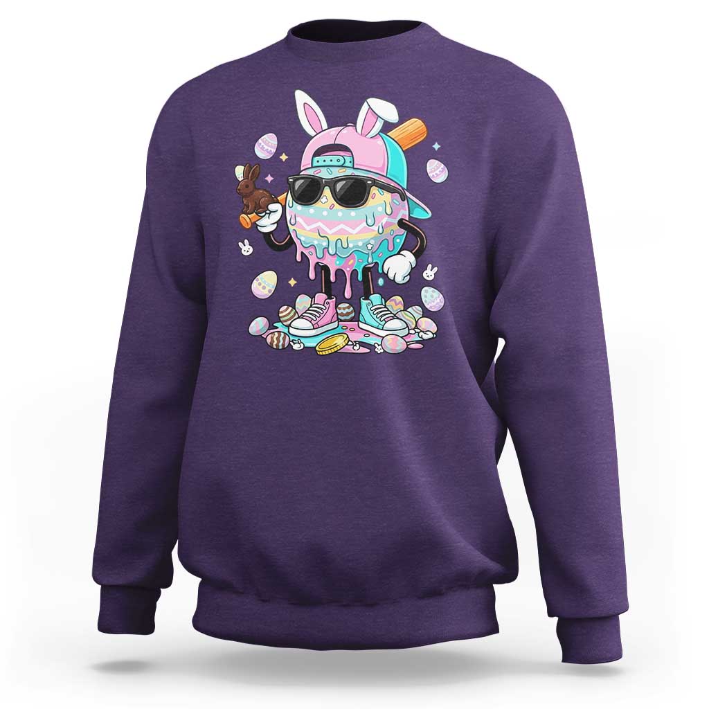 Funny Baseball Easter Sweatshirt Drip Ice Cream Bunny Easter
