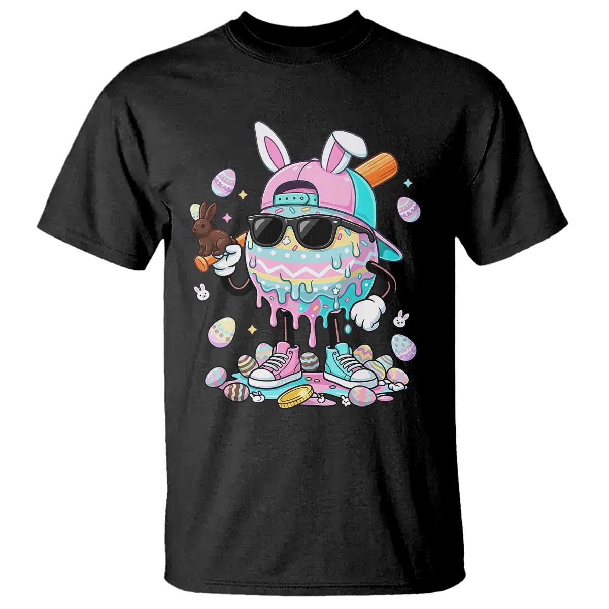Funny Baseball Easter T Shirt Drip Ice Cream Bunny Easter