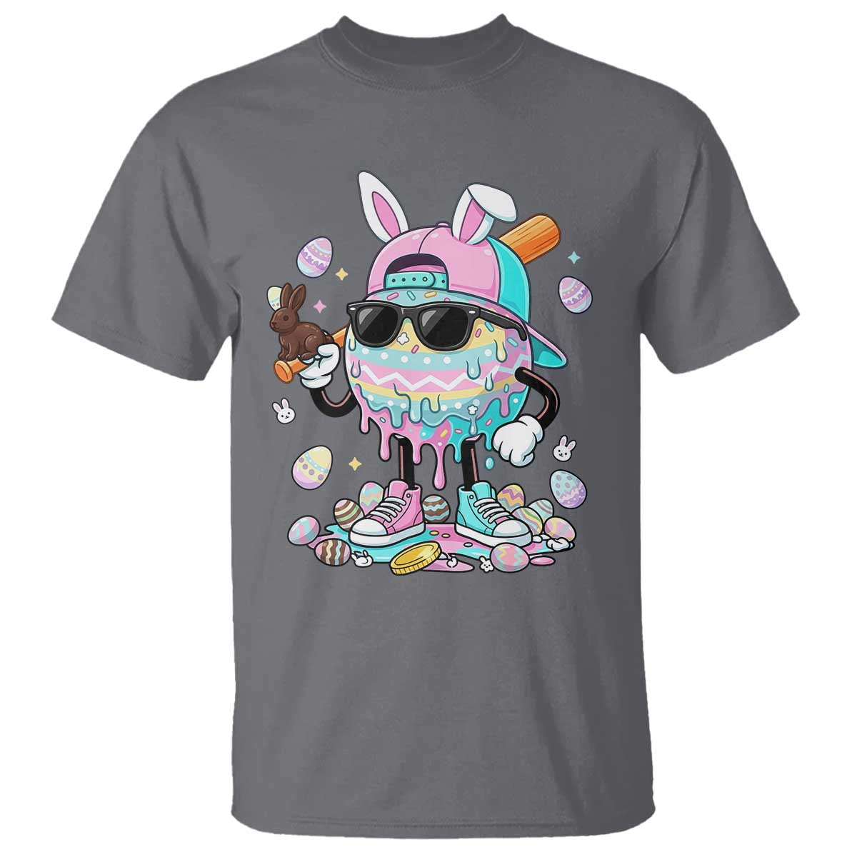 Funny Baseball Easter T Shirt Drip Ice Cream Bunny Easter
