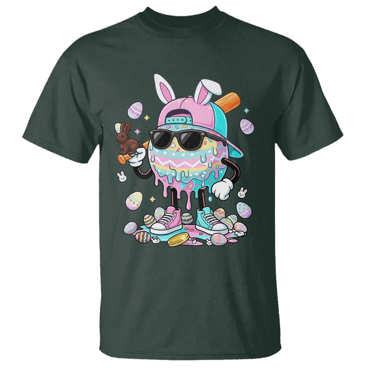 Funny Baseball Easter T Shirt Drip Ice Cream Bunny Easter