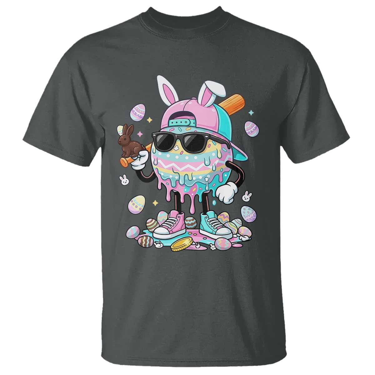 Funny Baseball Easter T Shirt Drip Ice Cream Bunny Easter
