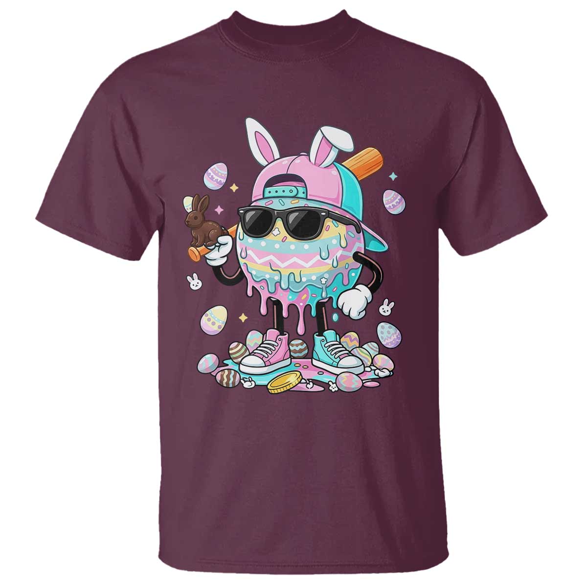Funny Baseball Easter T Shirt Drip Ice Cream Bunny Easter