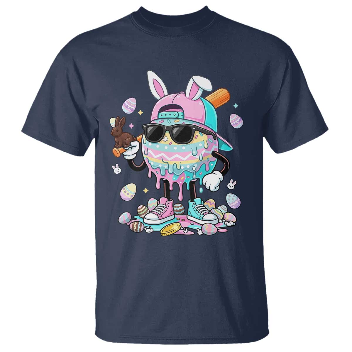 Funny Baseball Easter T Shirt Drip Ice Cream Bunny Easter