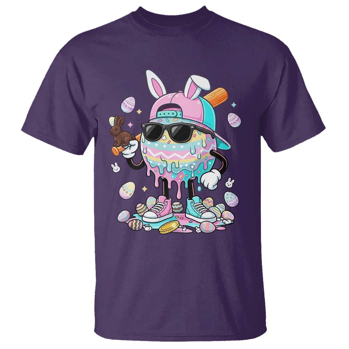 Funny Baseball Easter T Shirt Drip Ice Cream Bunny Easter
