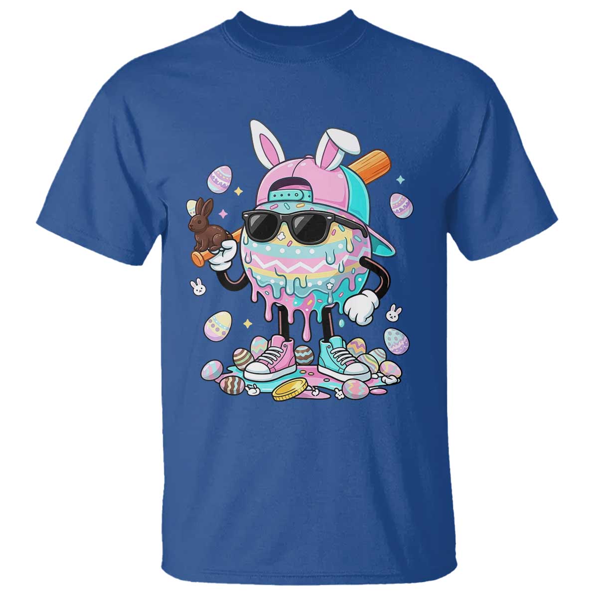 Funny Baseball Easter T Shirt Drip Ice Cream Bunny Easter