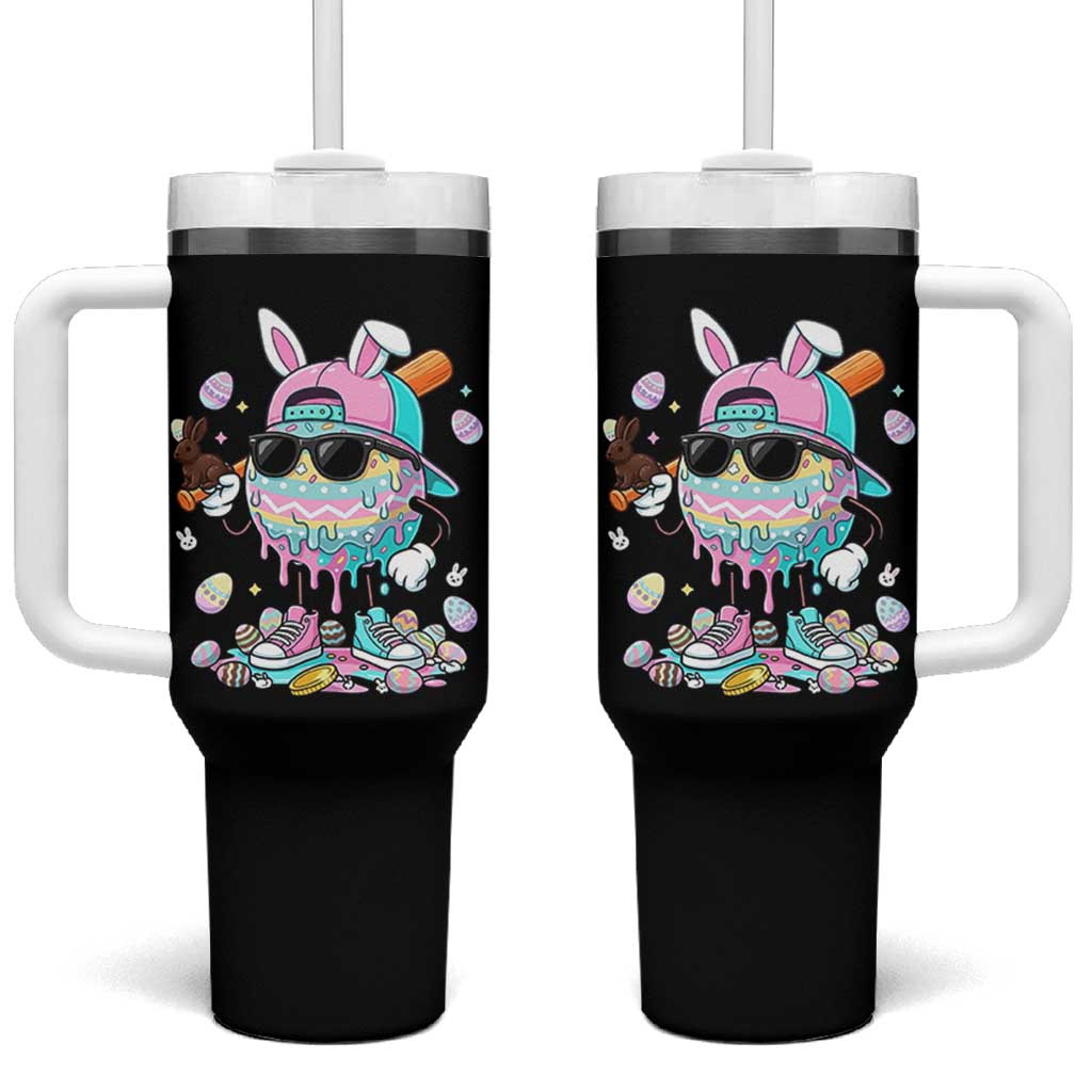 Funny Baseball Easter Tumbler With Handle Drip Ice Cream Bunny Easter