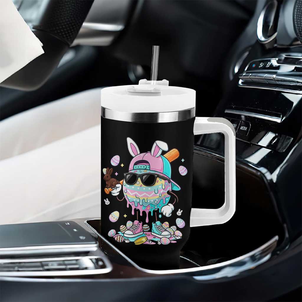 Funny Baseball Easter Tumbler With Handle Drip Ice Cream Bunny Easter