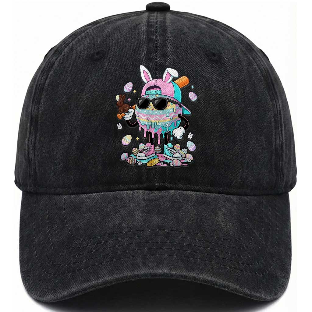 Funny Baseball Easter Washed Cotton Baseball Cap Drip Ice Cream Bunny Easter