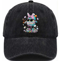 Funny Baseball Easter Washed Cotton Baseball Cap Drip Ice Cream Bunny Easter