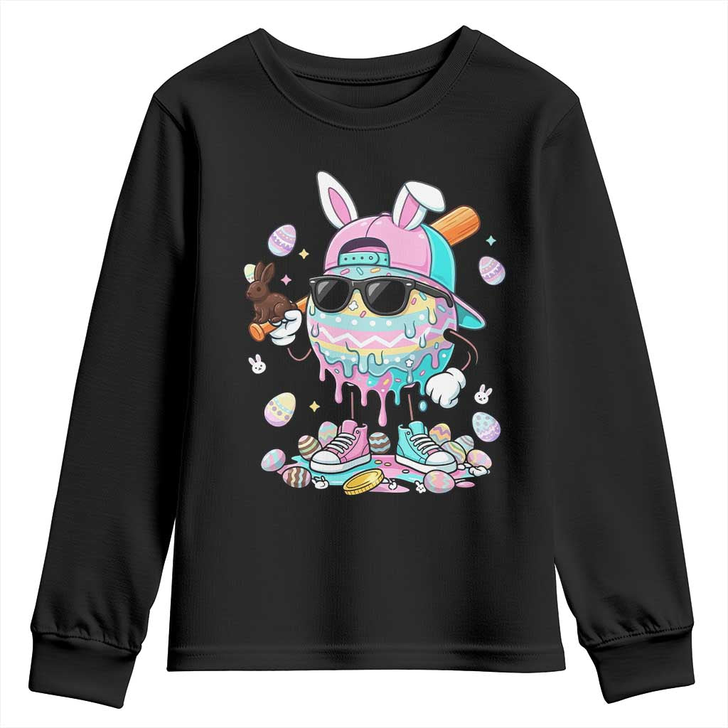 Funny Baseball Easter Youth Sweatshirt Drip Ice Cream Bunny Easter