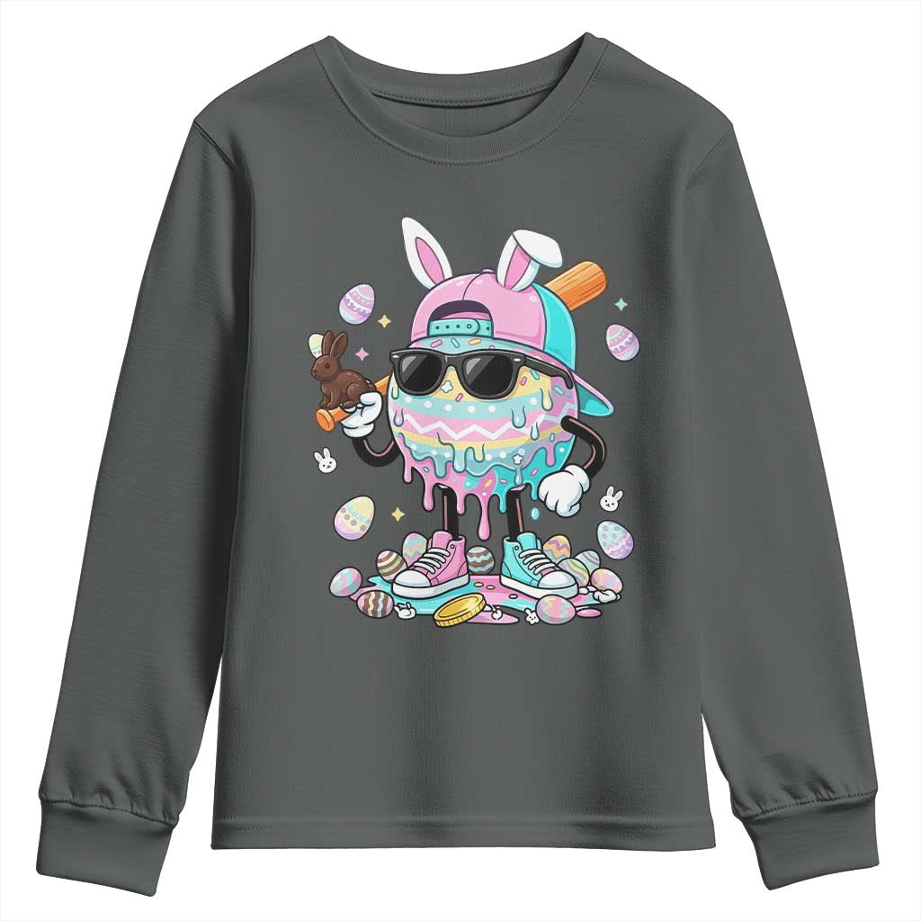 Funny Baseball Easter Youth Sweatshirt Drip Ice Cream Bunny Easter