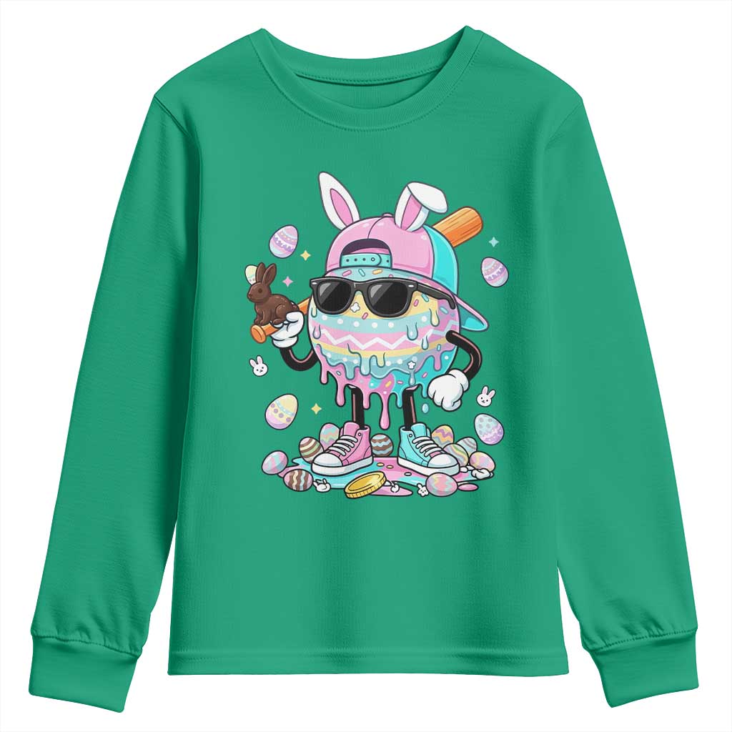 Funny Baseball Easter Youth Sweatshirt Drip Ice Cream Bunny Easter