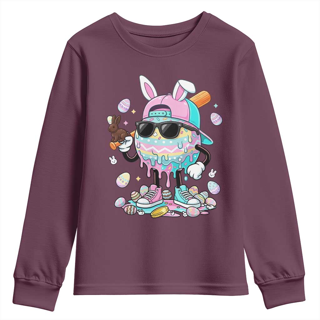 Funny Baseball Easter Youth Sweatshirt Drip Ice Cream Bunny Easter