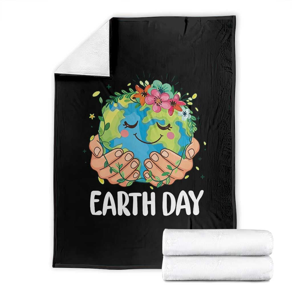 Cute Earth with Floral Earth Day Throw Blanket