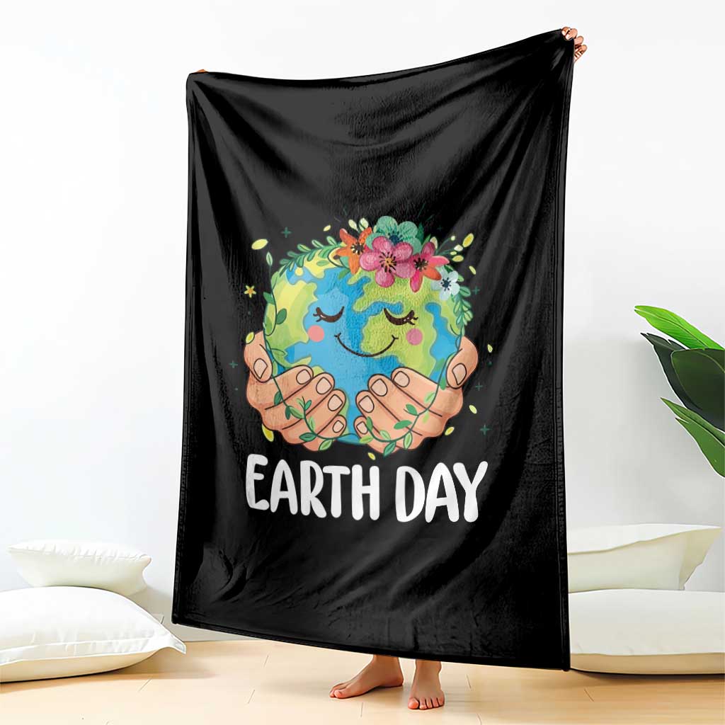 Cute Earth with Floral Earth Day Throw Blanket