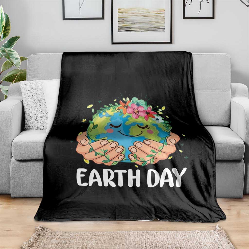 Cute Earth with Floral Earth Day Throw Blanket