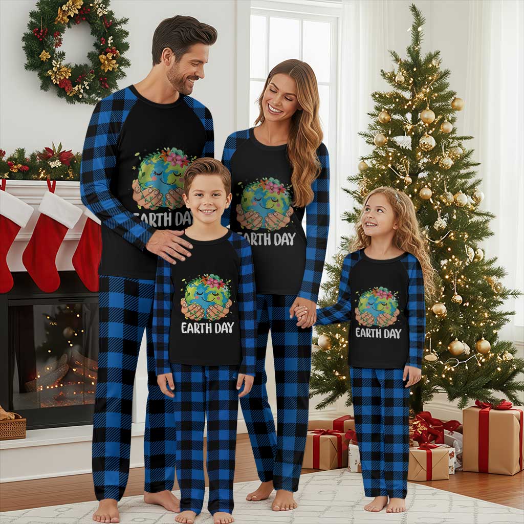 Cute Earth with Floral Earth Day Plaid Pajama Set