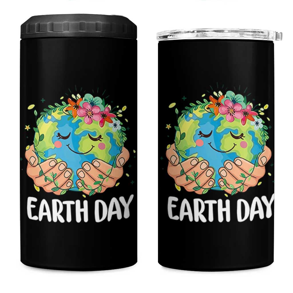 Cute Earth with Floral Earth Day 4 in 1 Can Cooler Tumbler