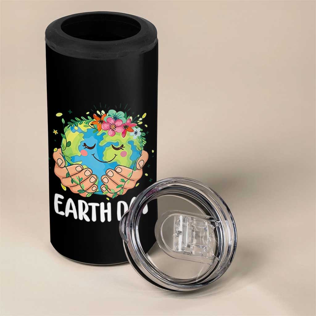 Cute Earth with Floral Earth Day 4 in 1 Can Cooler Tumbler