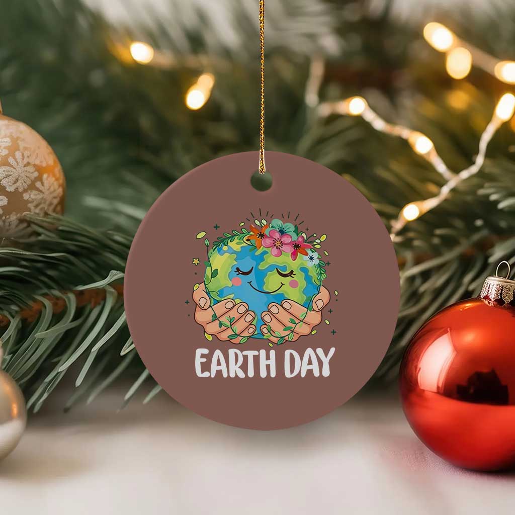 Cute Earth with Floral Earth Day Ceramic Ornament