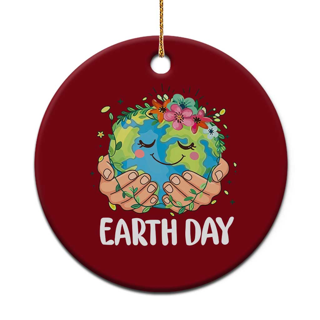Cute Earth with Floral Earth Day Ceramic Ornament