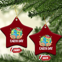 Cute Earth with Floral Earth Day Ceramic Ornament
