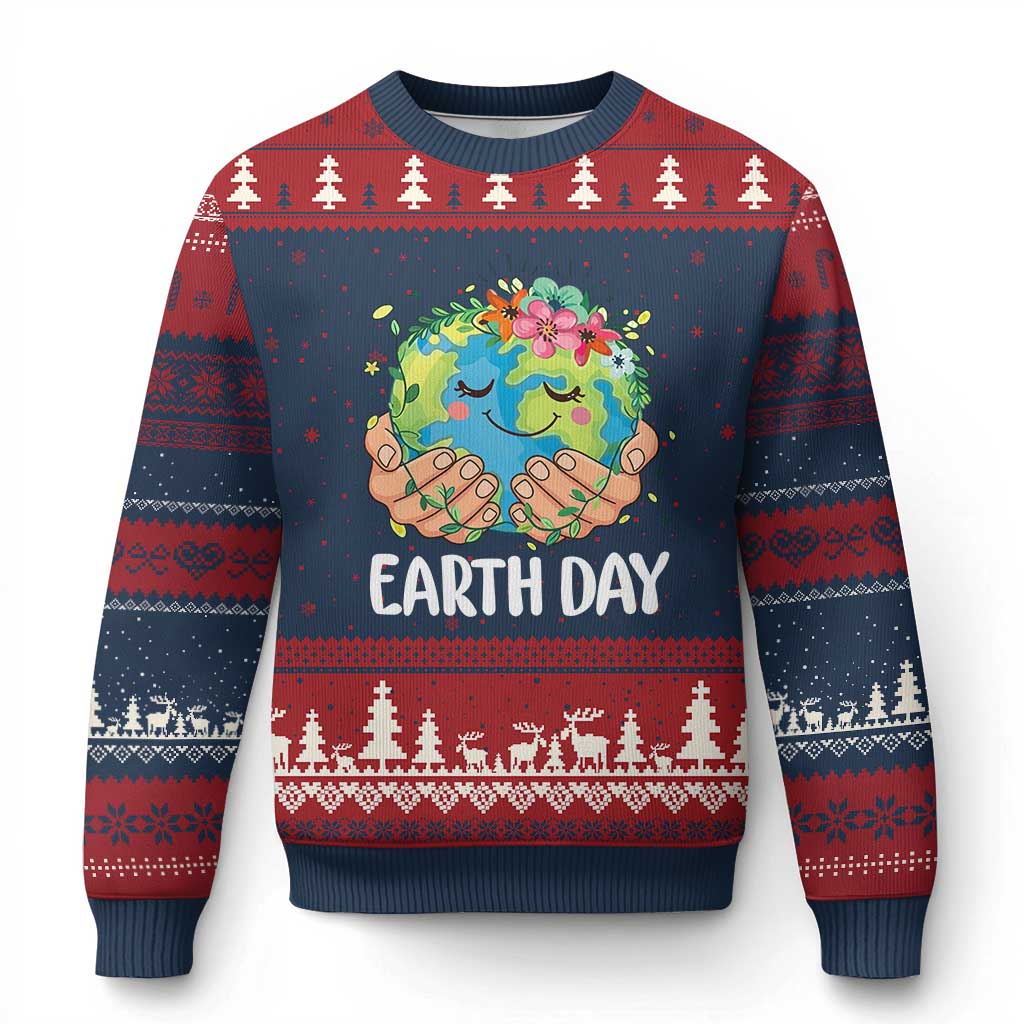 Cute Earth with Floral Earth Day Ugly Christmas Sweater
