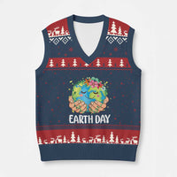 Cute Earth with Floral Earth Day V-Neck Knit Sweater Vest