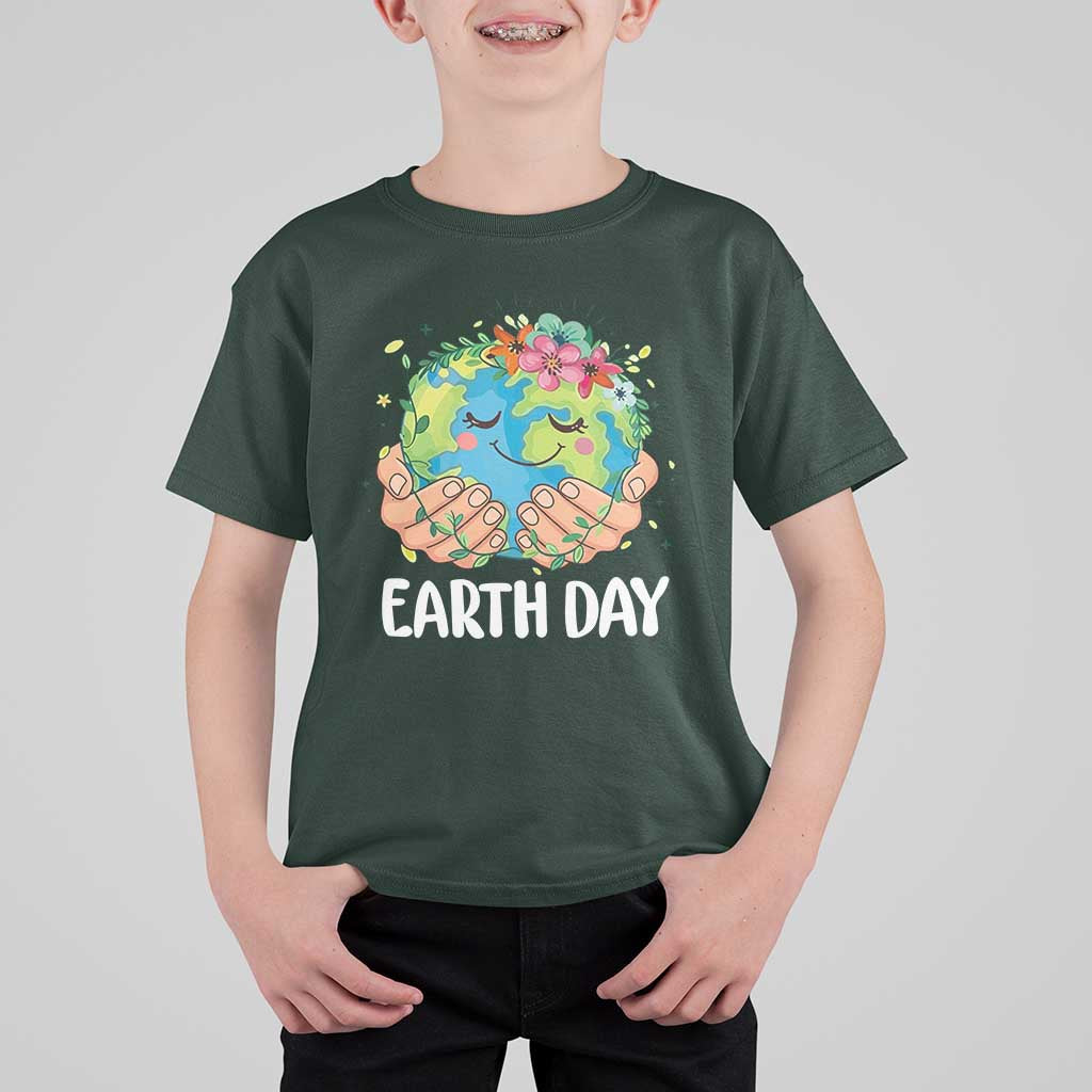 Cute Earth with Floral Earth Day T Shirt For Kid