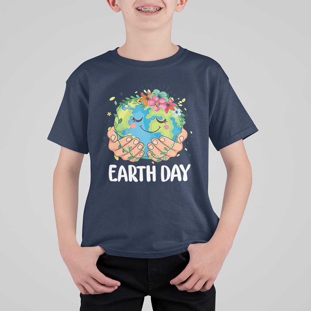 Cute Earth with Floral Earth Day T Shirt For Kid
