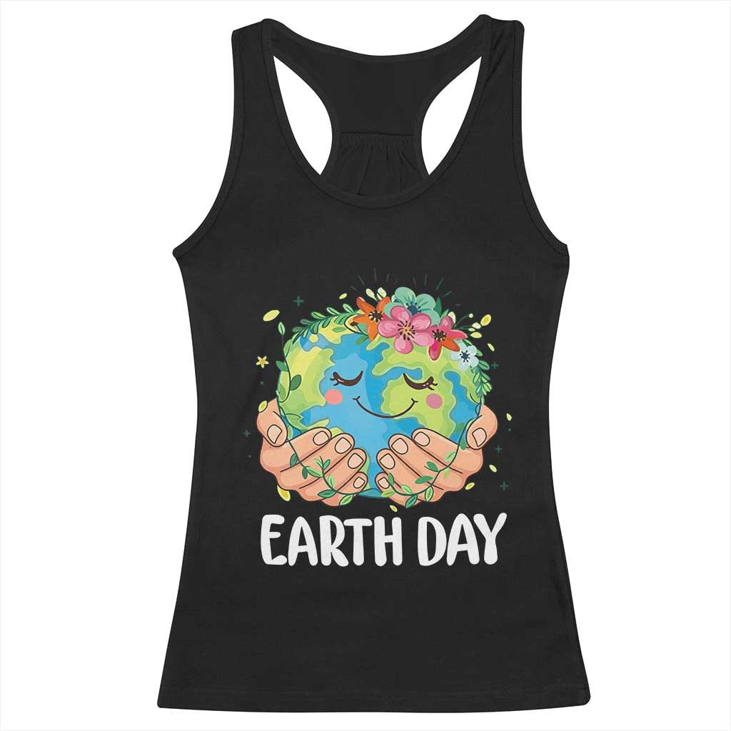 Cute Earth with Floral Earth Day Racerback Tank Top